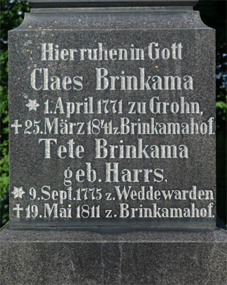 Grabstein Claes Brinkama